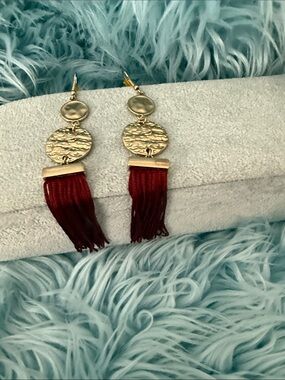 Gold-Tone Disc and Red Tassel Drop Earrings - Women Jewelry
